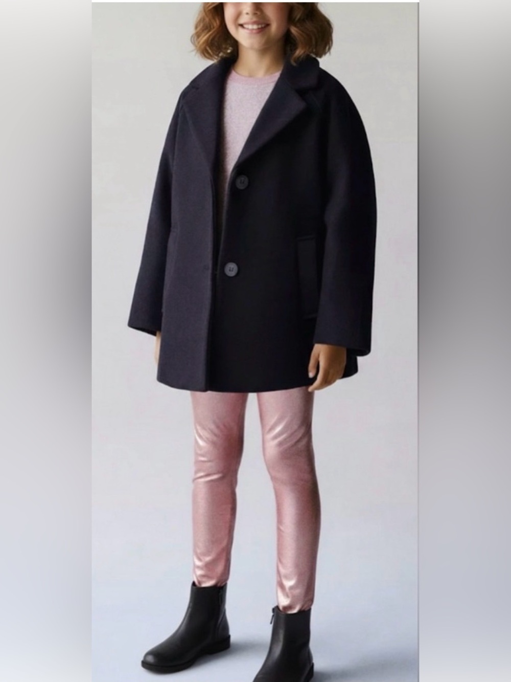Zara Girls Black wool-Blend Pea Coat Size 9/10